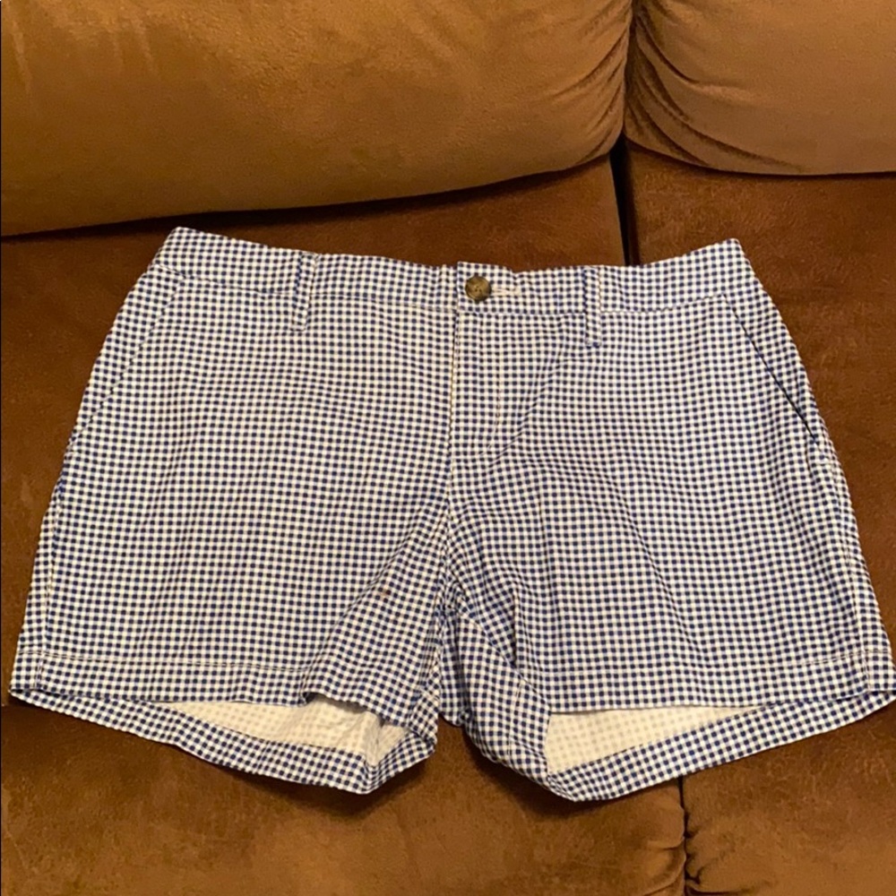 Blue and white checked shorts